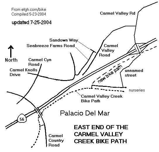 Map of east end of Carmel Valley Creek Bike Path