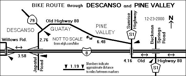 Map of Bike Route Through Descanso and Pine Valley